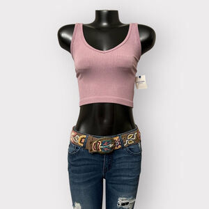 Arizona Jeans Womens XS Lilac Ribbed Cropped Tank Top Elderberry Purple Contour